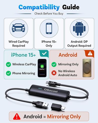 OTTOCAST Mirror Touch Wireless CarPlay Adapter for iPhone 15+ in Saudi Arabia