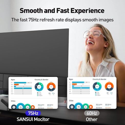SANSUI Computer Monitor 22 inch IPS FHD 1080P PC Monitor 75Hz, Monitors with HDMI,VGA Ports, Eye Care, Desktop Monitor Ultra-Thin Tilt Adjustable VESA Mount (ES-22X3 HDMI Cable Included) in Saudi Arabia