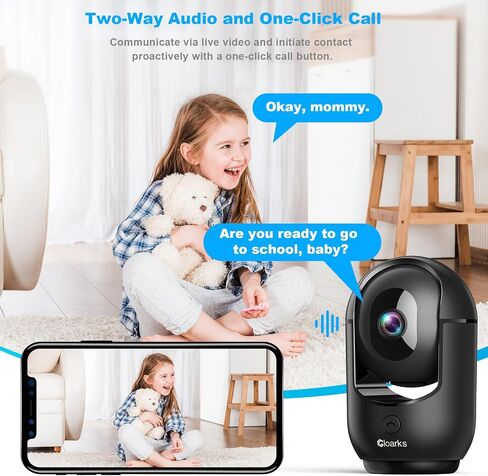 كاميرا أمان Cloarks 2K Pan/Tilt، كاميرات داخلية WiFi لأمن المنزل مع كشف الحركة بالذكاء الاصطناعي، كاميرا للحيوانات الأليفة/الكلب/الأطفال مع تطبيق الهاتف، صوت ثنائي الاتجاه، 24/7، صفارة إنذار، تخزين TF/سحابي، أسود in Kuwait
