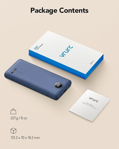 شاحن محمول VRURC كابلات مدمجة ومقبس حائط تيار متردد، بنك طاقة USB C 10000 مللي أمبير، بطارية سفر شاحن هاتف محمول حزمة بطارية خارجية مدمجة خفيفة الوزن للهواتف الذكية والأجهزة اللوحية وما إلى ذلك - أزرق داكن in Kuwait
