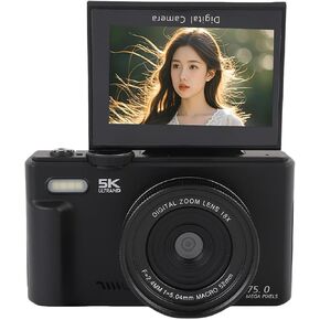 5K Digital Camera, 75MP Vlogging Camera with 3" Flip Screen, WiFi, 18X Optical Zoom & Autofocus, Portable Travel Camera for Content Creators Beginners in Kuwait