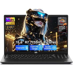 كمبيوتر محمول للألعاب NIMO مقاس 15.6 بوصة FHD IPS، كمبيوتر AMD Ryzen 7 (يصل إلى 4.75 جيجا هرتز، Beat i7-12650H) مع ذاكرة الوصول العشوائي DDR5 سعة 16 جيجابايت و1 تيرابايت SSD Radeon 680M GPU ضمان لمدة عامين عرض 180 درجة Win11 محمول للطلاب المبدعين في مجال  in Kuwait