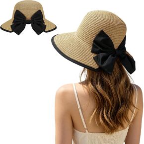 Sun Hats for Women, Breathable Wide Brim Straw Hats with Cute Bow, Packable Summer Beach Hat for Outdoor Travel in Saudi Arabia