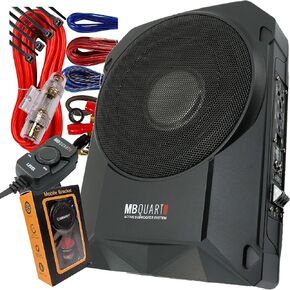 سلسلة مرجعية MB Quart RW-110A 800W مقاس 10 بوصات نحيفة منخفضة الحجم ومدمجة أسفل المقعد 4 أوم مع مضخم صوت مدمج للسيارة RV ATV - الجيل الثالث، أسود in Kuwait