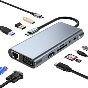 1000M Network Port,100W PD Fast Charging,4K60HZ HDMI,11-in-1 USB-C Hub Docking Station, Dual Card Reader, USB,VGA, HDMI, RJ45 in Saudi Arabia