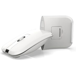 HXMJ- Foldable Bluetooth Travel Mouse,Wireless Portable 2.4G Arc Mice,Multi-Device (Bluetooth+2.4G),360° Rotating Rechargeable Flat Mice for Desktop PC Laptops Tablets-White in Saudi Arabia