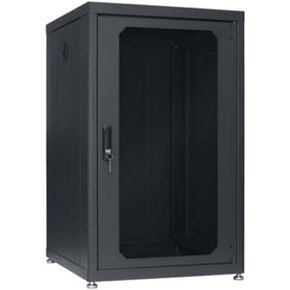 Lowell LDR-1824 LDR Series 18U x 24 Inches Deep Designer AV Rack with Tempered Glass Door; Solid Top with Vents and Cable Entry Port(s); Steel Rear Door; Removable Side Panels in Saudi Arabia