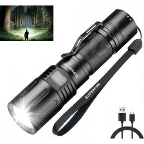 SuperFire Tactical Flashlight Rechargeable, 3000 Lumens Powerful Zoomable LED Flashlight, USB-C Charging & IP44 Waterproof with 5 Modes for Camping, Hiking, Emergency, Home Use in Saudi Arabia