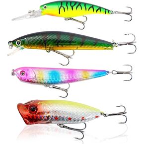 25 in 1 Fishing Lures Kit, Surprise Fishing Bait Set with 3D Eyes Poppers, Minnows, Crankbait, Frogs & Shrimp, Freshwater Fish Tackle Gear Gifts for Men Father Husband in Saudi Arabia