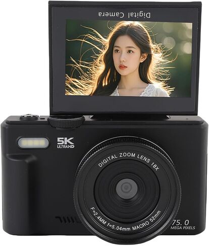 5K Digital Camera, 75MP Vlogging Camera with 3" Flip Screen, WiFi, 18X Optical Zoom & Autofocus, Portable Travel Camera for Content Creators Beginners in Kuwait