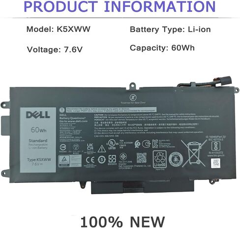 بطارية الكمبيوتر المحمول DELL K5XWW لأجهزة الكمبيوتر المحمول Dell Latitude 7389 7390 2n1 Latitude 12 5000 5289 2n1 L3180 E5289 P29S001 P29S002 Series Laptop P29S001 P29S002 451-BBZC 725KY 71TG4 N18GG 6CYH6 CFX97 7.6 فولت 60 وات في الساعة 4 خلايا in Kuwait