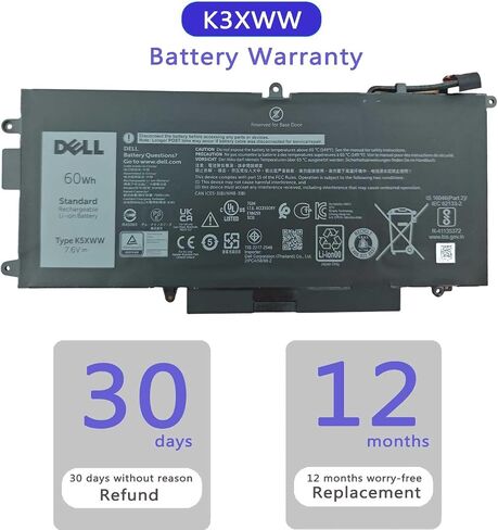 بطارية الكمبيوتر المحمول DELL K5XWW لأجهزة الكمبيوتر المحمول Dell Latitude 7389 7390 2n1 Latitude 12 5000 5289 2n1 L3180 E5289 P29S001 P29S002 Series Laptop P29S001 P29S002 451-BBZC 725KY 71TG4 N18GG 6CYH6 CFX97 7.6 فولت 60 وات في الساعة 4 خلايا in Kuwait