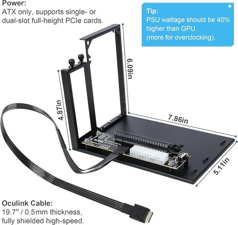 External PCIe 5.0 x4 128Gbps GPU Dock with 19.7in OCuLink Cable, – OCuLink SFF-8612/8311 to PCIe x16, eGPU Enclosure for Laptops and Mini PCs, Compatible with AMD/NVIDIA/Intel Graphics Cards Series in Kuwait
