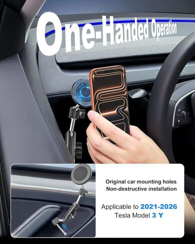 Magnetic Door Phone Holder for Tesla Model Y/3/Juniper/Highland 2021-2026, 【OEM-Style & Strong Magnet】 All-Metal Tesla Mount for iPhone 17/16/15/14/13/12, Tesla Accessories You Need in 2026 in Saudi Arabia