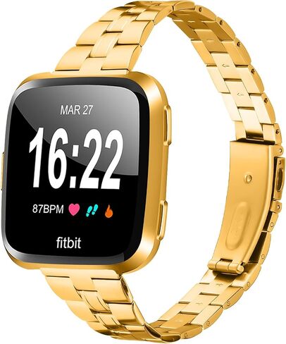 Metal Bands Compatible with Fitbit Versa 2 Bands, Adjustable Stainless Steel Metal Casual Sport Strap for Fitbit Versa/Versa Lite/Versa SE Bands Women Men in Saudi Arabia