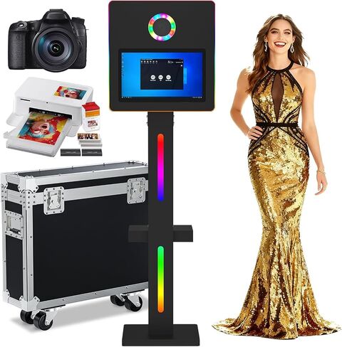 Mirror Photo Booth with Camera and Printer, DSLR Photo Booth with 15.6" Touch Screen,Flight Case,Remote Control RGB Light,Instant Print and Share Professional Photography for Parties(Black) in Saudi Arabia