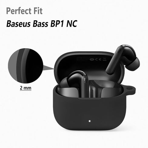 Geiomoo Silicone Cover for Baseus Bass BP1 NC Case, Soft Flexible Scratch Resistant Protective with Carabiner (Black) in Saudi Arabia