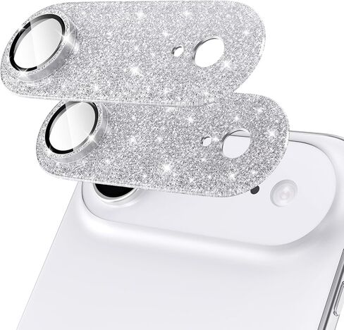 [2 Pack] Bling Camera Lens Screen Protector for iPhone 17 Pro Max with 9H Tempered Glass Aviation Aluminum Plate Cover Metal Ring,Night Circle,No Bubble,HD Clarity,Easy Installation-Glitter Silver in Saudi Arabia