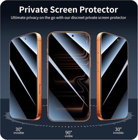3-Pack Privacy Screen Protector for iPhone 17 Pro Max/16 Pro Max, Anti-Spy Tempered Glass Film, Dark Private Black Protection, 9H Hardness, Anti-Scratch, Bubble Free, Case Friendly in Saudi Arabia