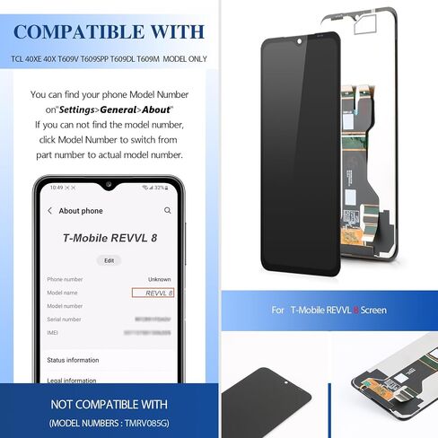 6.6 Inches for T-Mobile REVVL 8 Screen Replacement for REVVL 8 TMRV085G LCD Display Touch Screen Digitizer Assembly with Repair Tools (Black) in Kuwait