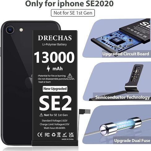 [13000 مللي أمبير] بطارية لهاتف iPhone SE2020، بطارية بديلة ليثيوم بوليمر ذات سعة مطورة لهاتف iPhone SE 2nd Gen A2275 A2296 A2298 مع مجموعة أدوات إصلاح احترافية (ليست لهاتف iPhone SE 1st Gen) in Kuwait