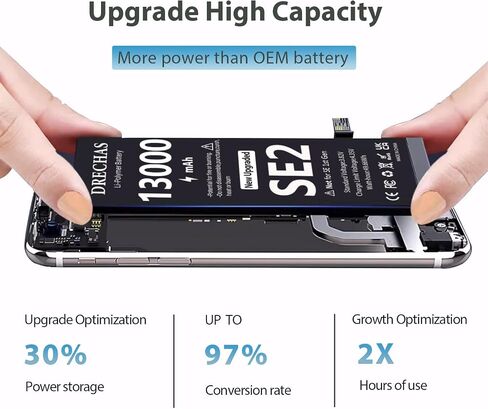[13000 مللي أمبير] بطارية لهاتف iPhone SE2020، بطارية بديلة ليثيوم بوليمر ذات سعة مطورة لهاتف iPhone SE 2nd Gen A2275 A2296 A2298 مع مجموعة أدوات إصلاح احترافية (ليست لهاتف iPhone SE 1st Gen) in Kuwait