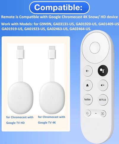 Replacement Voice Remote for Google Chromecast 4K Snow HD TV, for Chromecast with Google-TV Remote, for GoogleTV HD/ 4K Snow Streaming Stick，for G9N9N, GA01919-US in Saudi Arabia