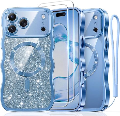 Meifigno Magnetic for iPhone 18 Pro Case Cute Wavy (6.3"), Glacier Blue in Saudi Arabia
