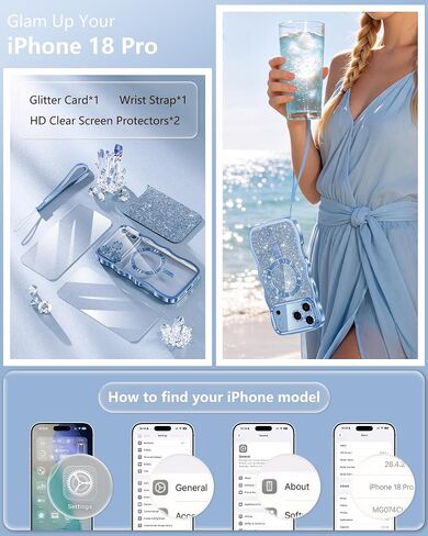 Meifigno Magnetic for iPhone 18 Pro Case Cute Wavy (6.3"), Glacier Blue in Saudi Arabia