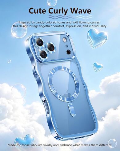Meifigno Magnetic for iPhone 18 Pro Case Cute Wavy (6.3"), Glacier Blue in Saudi Arabia