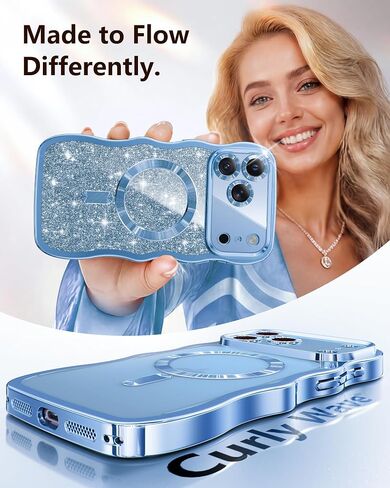Meifigno Magnetic for iPhone 18 Pro Case Cute Wavy (6.3"), Glacier Blue in Saudi Arabia