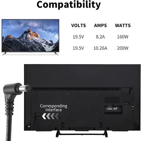 19.5V 10.26A AC/DC Adapter Compatible with 19.5V 8.21A ACDP-160E01, XBR-55X850D KD-49X706E KD-49X727E LCD TV Power Supply Cord Cable Wall Home Charger in Saudi Arabia
