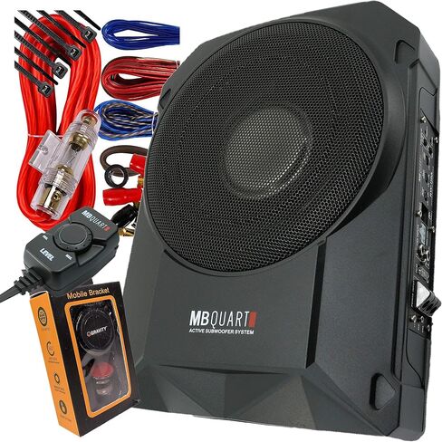 سلسلة مرجعية MB Quart RW-110A 800W مقاس 10 بوصات نحيفة منخفضة الحجم ومدمجة أسفل المقعد 4 أوم مع مضخم صوت مدمج للسيارة RV ATV - الجيل الثالث، أسود in Kuwait