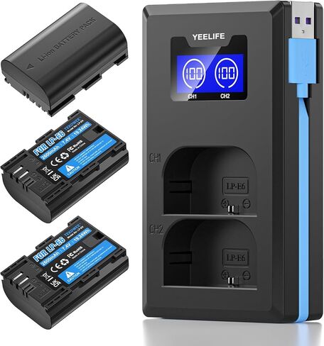 3 Pack LP-E6N LP-E6 Battery and Dual LED Charger, 2600mAh Battery for Canon EOS R R5 R6 R7, R5 C, R6 Mark II, 5D Mark II III IV, 5DS R, 6D Mark II 7D Mark II, 6D 7D 90D 80D 70D 60D, XC10, XC15 Camera in Kuwait