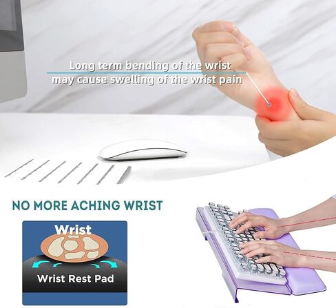 Computer Keyboard Wrist Rest Stand Set for Desktop, Keyboard Holder Easy Typing with Wrist Pad for Office, Home, School - Purple in Saudi Arabia