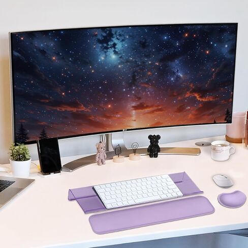 Computer Keyboard Wrist Rest Stand Set for Desktop, Keyboard Holder Easy Typing with Wrist Pad for Office, Home, School - Purple in Saudi Arabia