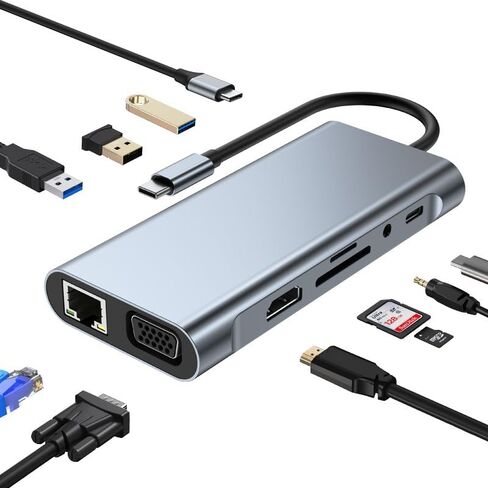 1000M Network Port,100W PD Fast Charging,4K60HZ HDMI,11-in-1 USB-C Hub Docking Station, Dual Card Reader, USB,VGA, HDMI, RJ45 in Saudi Arabia