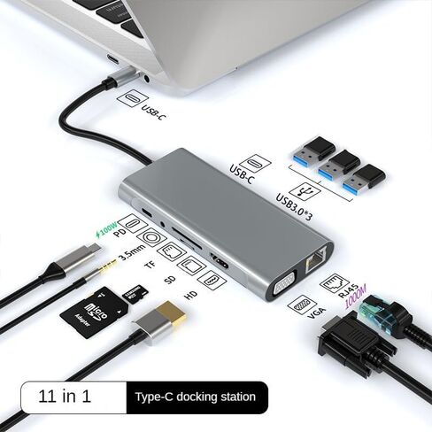 1000M Network Port,100W PD Fast Charging,4K60HZ HDMI,11-in-1 USB-C Hub Docking Station, Dual Card Reader, USB,VGA, HDMI, RJ45 in Saudi Arabia