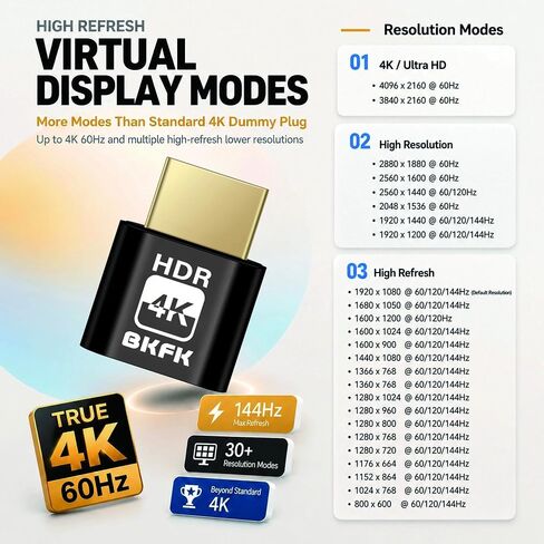 HDMI Dummy Plug 4K HDR,Virtual Monitor EDID Emulator, Headless Display Adapter,Headless hdmi Adapter，hdmi Dummy，Supports up to 4k@60Hz,1080@120Hz(4K-HDR-1P) in Saudi Arabia