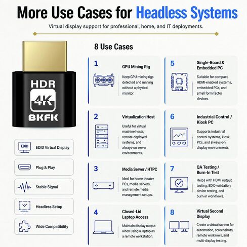 HDMI Dummy Plug 4K HDR,Virtual Monitor EDID Emulator, Headless Display Adapter,Headless hdmi Adapter，hdmi Dummy，Supports up to 4k@60Hz,1080@120Hz(4K-HDR-1P) in Saudi Arabia