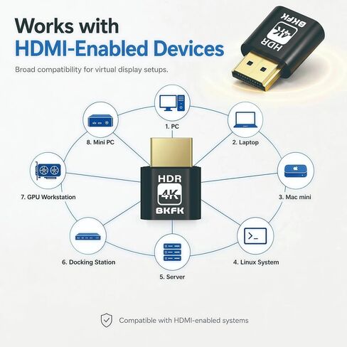 HDMI Dummy Plug 4K HDR,Virtual Monitor EDID Emulator, Headless Display Adapter,Headless hdmi Adapter，hdmi Dummy，Supports up to 4k@60Hz,1080@120Hz(4K-HDR-1P) in Saudi Arabia