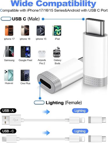 𝟒𝐏𝐚𝐜𝐤 𝐔𝐩𝐠𝐫𝐚𝐝𝐞𝐝 Lightning to USB C Adapter for iPhone15/16/17 Pro/17 Pro Max,Fast Charging&Data Transfer,Type C Charger Connector Cable for 17/16,Serial Adapter-Not for Headphone/OTG in Saudi Arabia