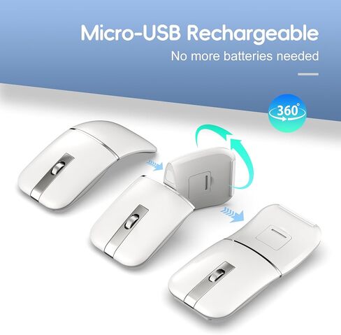 HXMJ- Foldable Bluetooth Travel Mouse,Wireless Portable 2.4G Arc Mice,Multi-Device (Bluetooth+2.4G),360° Rotating Rechargeable Flat Mice for Desktop PC Laptops Tablets-White in Saudi Arabia
