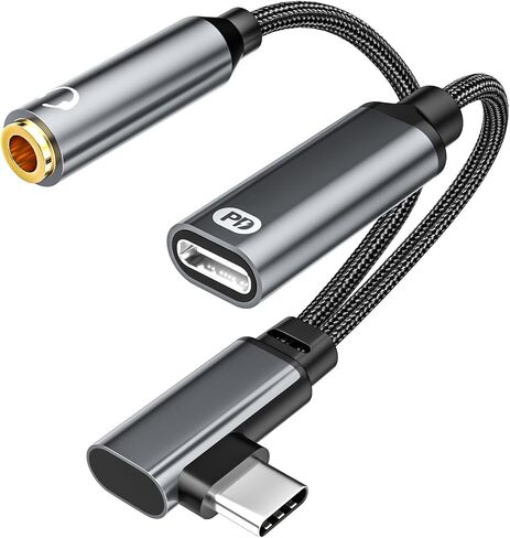 AreMe 90 Degree Right Angle USB C to 3.5mm Audio and Charger Adapter in Saudi Arabia