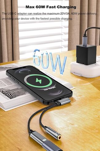 AreMe 90 Degree Right Angle USB C to 3.5mm Audio and Charger Adapter in Saudi Arabia