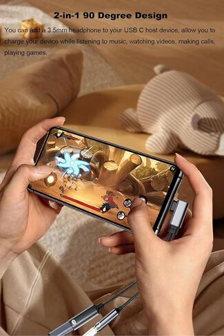 AreMe 90 Degree Right Angle USB C to 3.5mm Audio and Charger Adapter in Saudi Arabia