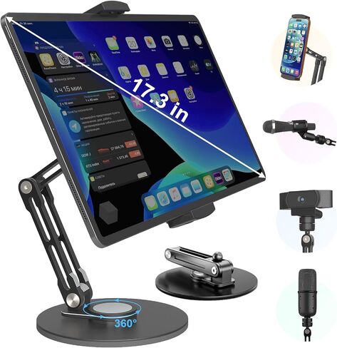 Desktop iPad Stand,Tablet Aluminum Arm 360° Rotation Heavy-Duty Base Mount in Saudi Arabia