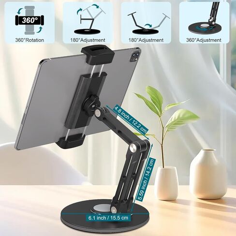 Desktop iPad Stand,Tablet Aluminum Arm 360° Rotation Heavy-Duty Base Mount in Saudi Arabia