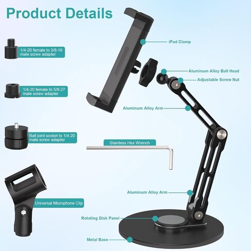 Desktop iPad Stand,Tablet Aluminum Arm 360° Rotation Heavy-Duty Base Mount in Saudi Arabia