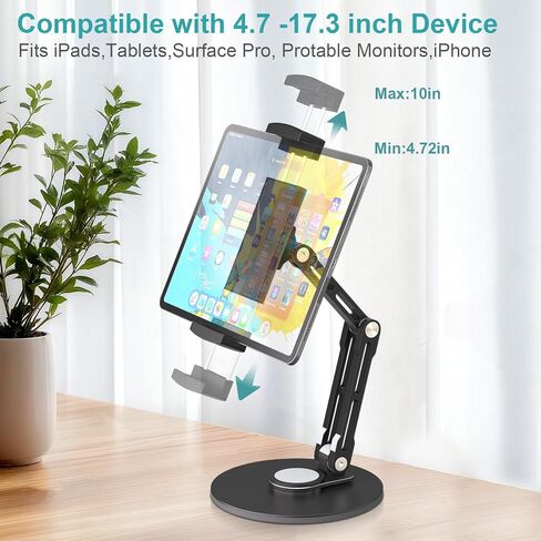 Desktop iPad Stand,Tablet Aluminum Arm 360° Rotation Heavy-Duty Base Mount in Saudi Arabia